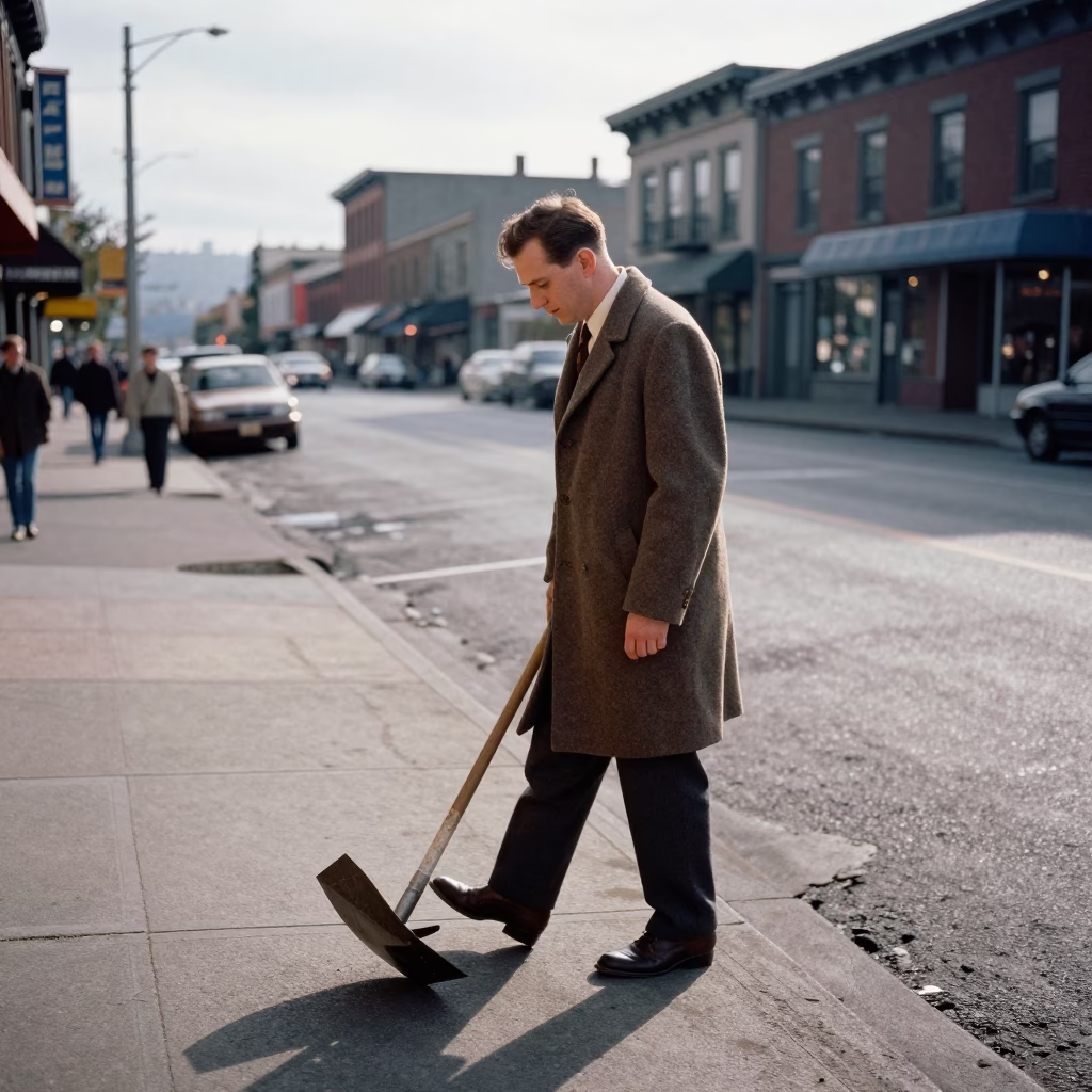Vintage 1950s Seattle Street Scene with Boot Scraper and Umbrella Stand in in Seattle, Washington, United States