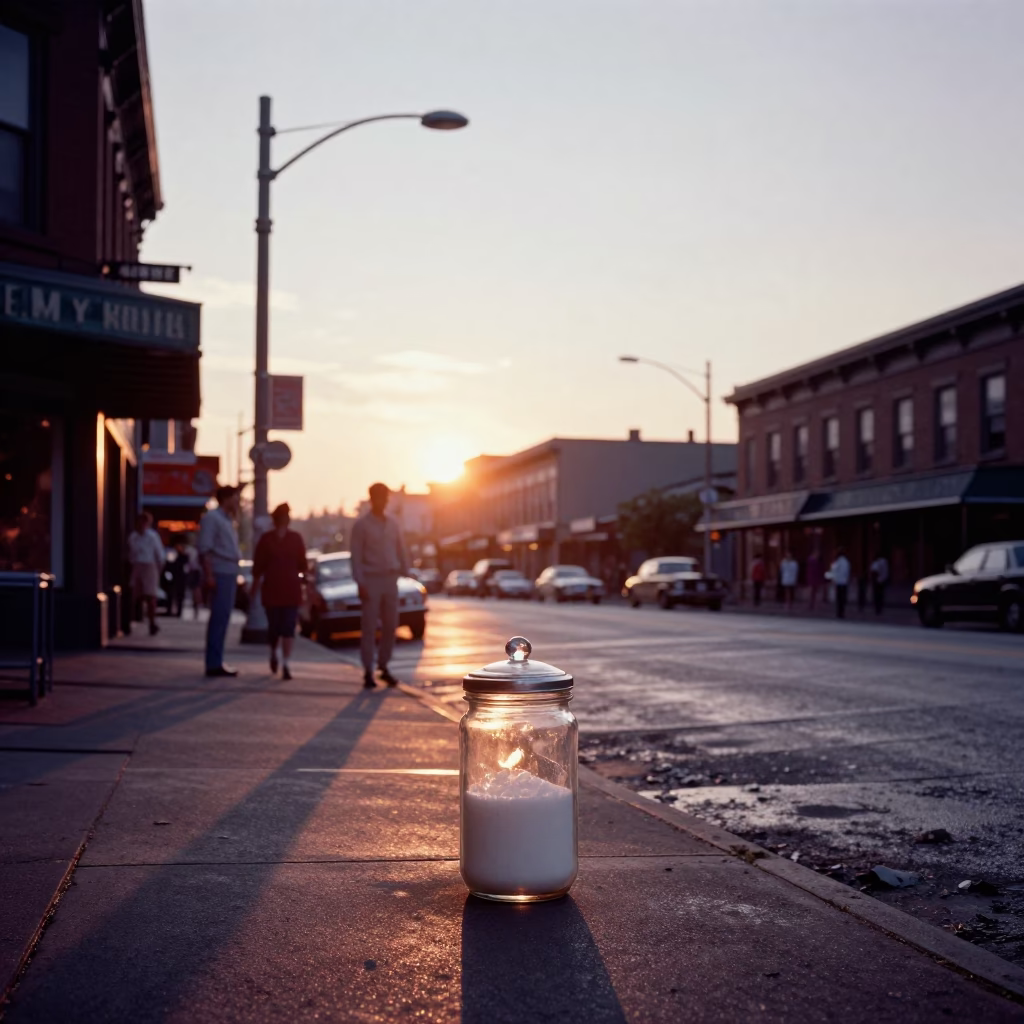 Vintage 1950s Seattle Street Scene with Glass Sugar Jar and Kite Festival in in Seattle, Washington, United States