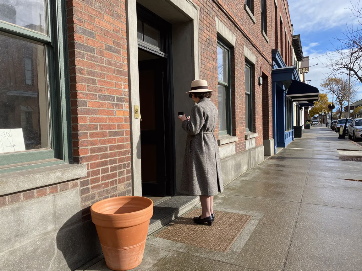 Vintage 1950s Seattle Street Scene with Terracotta Pot and Drying Towels in in Seattle, Washington, United States