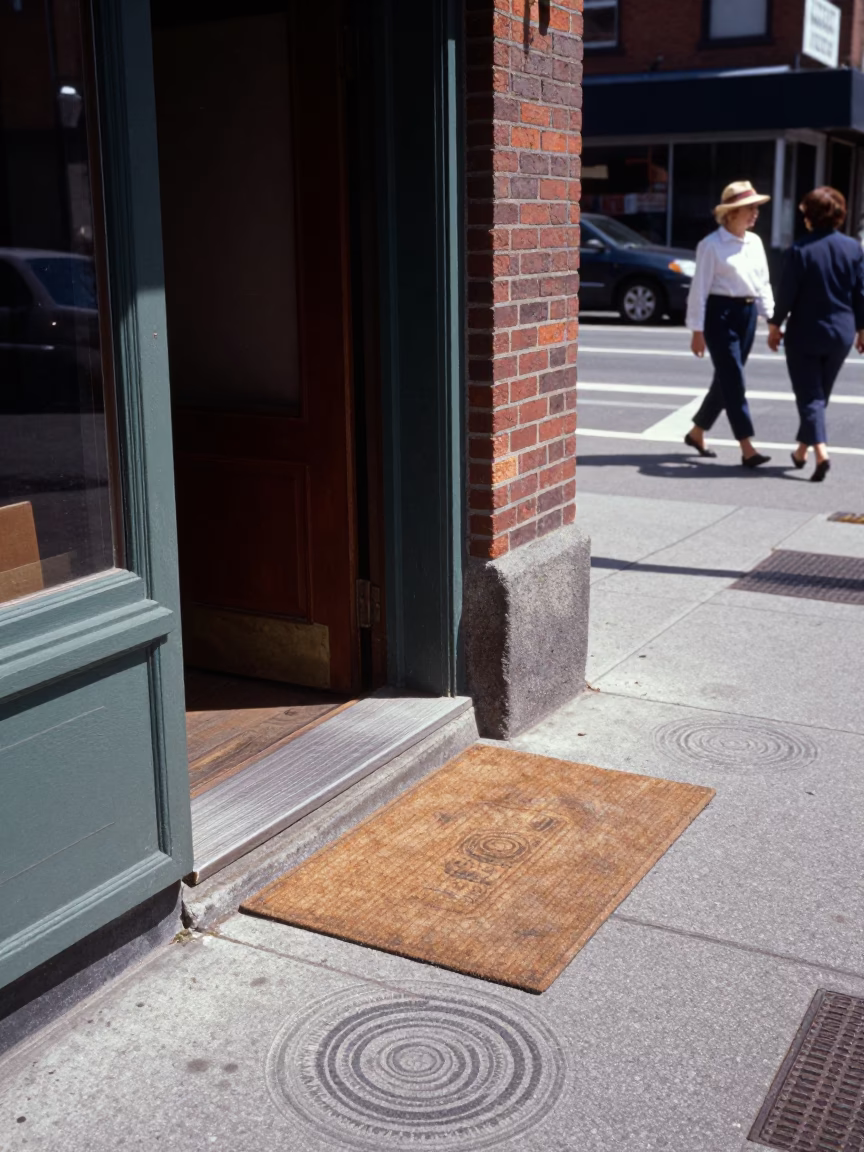 Vintage 1950s Seattle Street Scene with Water Rings on Tray Corner and Door Mats in in Seattle, Washington, United States
