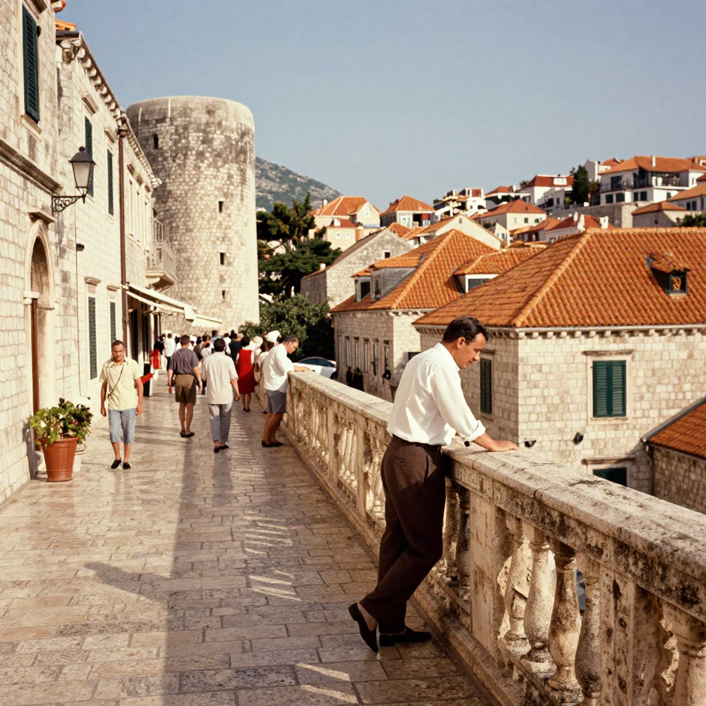 Vintage 1950s Street Scene in Dubrovnik Croatia with Local Life Details in in Dubrovnik, Croatia