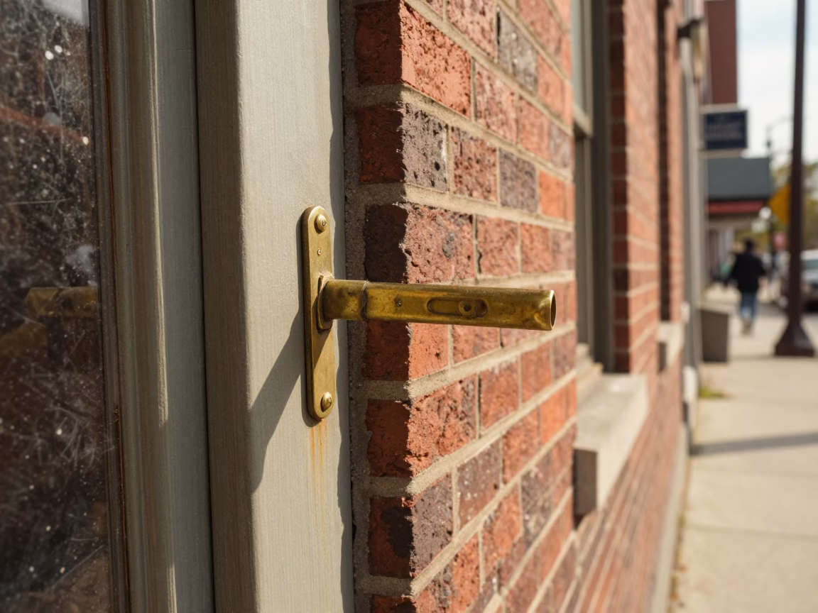 Vintage 1950s Toronto Street Scene with Door Latch Detail and Urban Architecture in in Toronto, Ontario, Canada