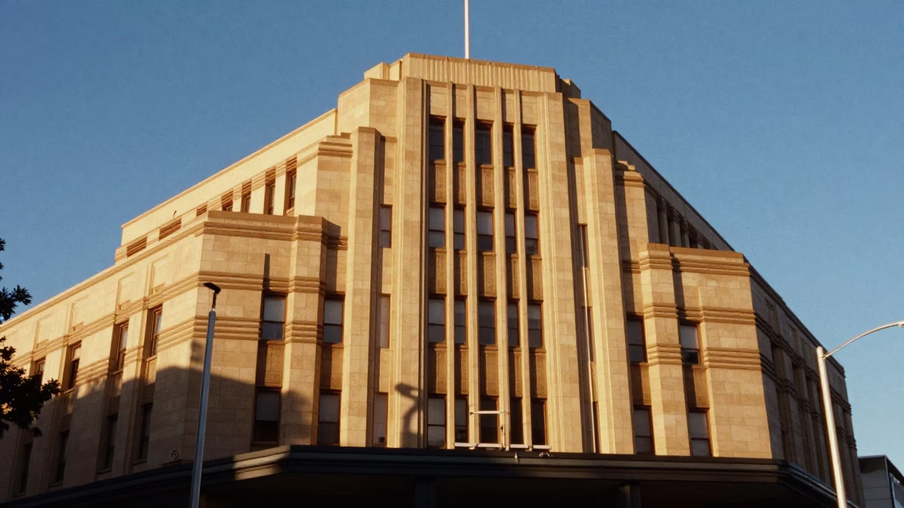 Vintage 1960s Art Deco Hotel Facade in Adelaide South Australia Late Afternoon Light in in Adelaide, South Australia, Australia