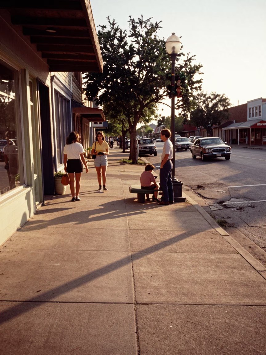 Vintage 1960s Austin Texas Late Afternoon Street Scene with Local Interaction in in Austin, Texas, United States