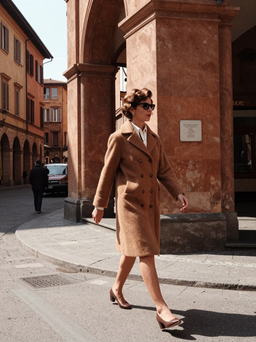 Vintage 1960s Bologna Street Fashion Midday Light and Terracotta Bowl Detail in in Bologna, Italy