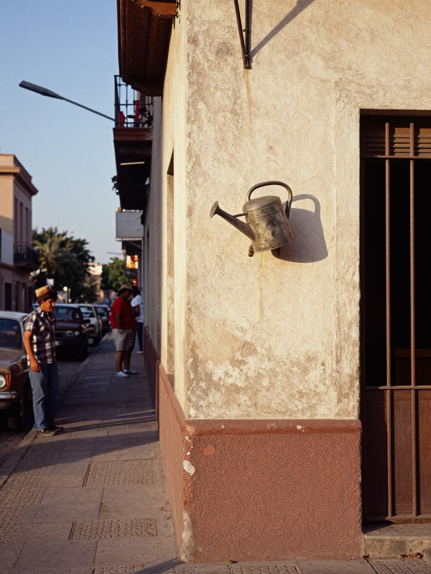 Vintage 1960s Buenos Aires Street Scene with Watering Can and Boot Scraper in in Buenos Aires, Argentina