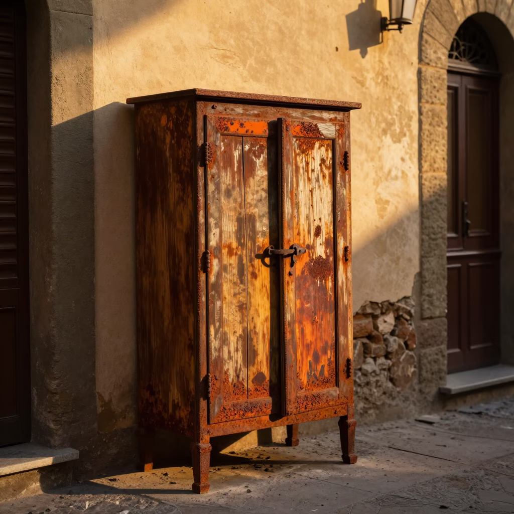 Vintage 1960s Florence Sunset Street Scene with Rusty Cabinet Latch Detail in in Florence, Italy