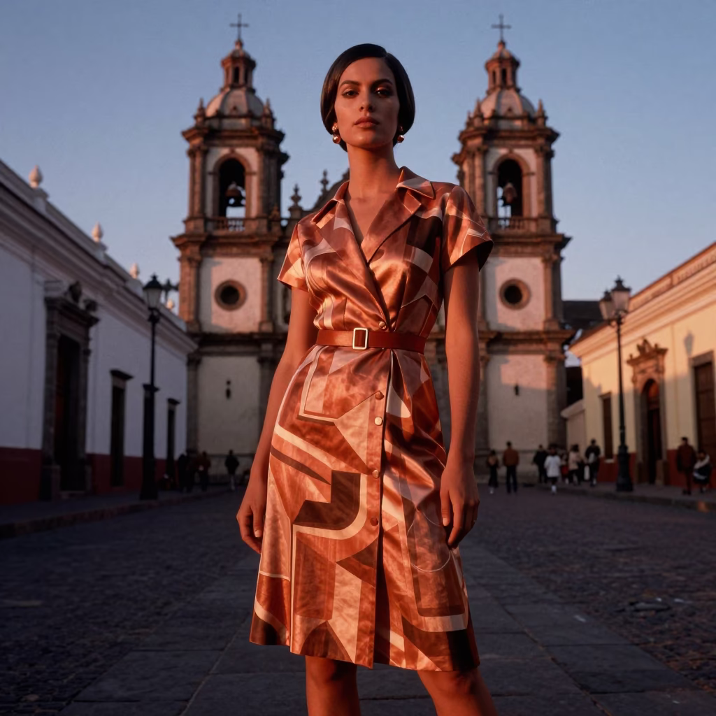 Vintage 1960s High Fashion Portrait in Quito Ecuador Copper Dusk Light in in Quito, Ecuador