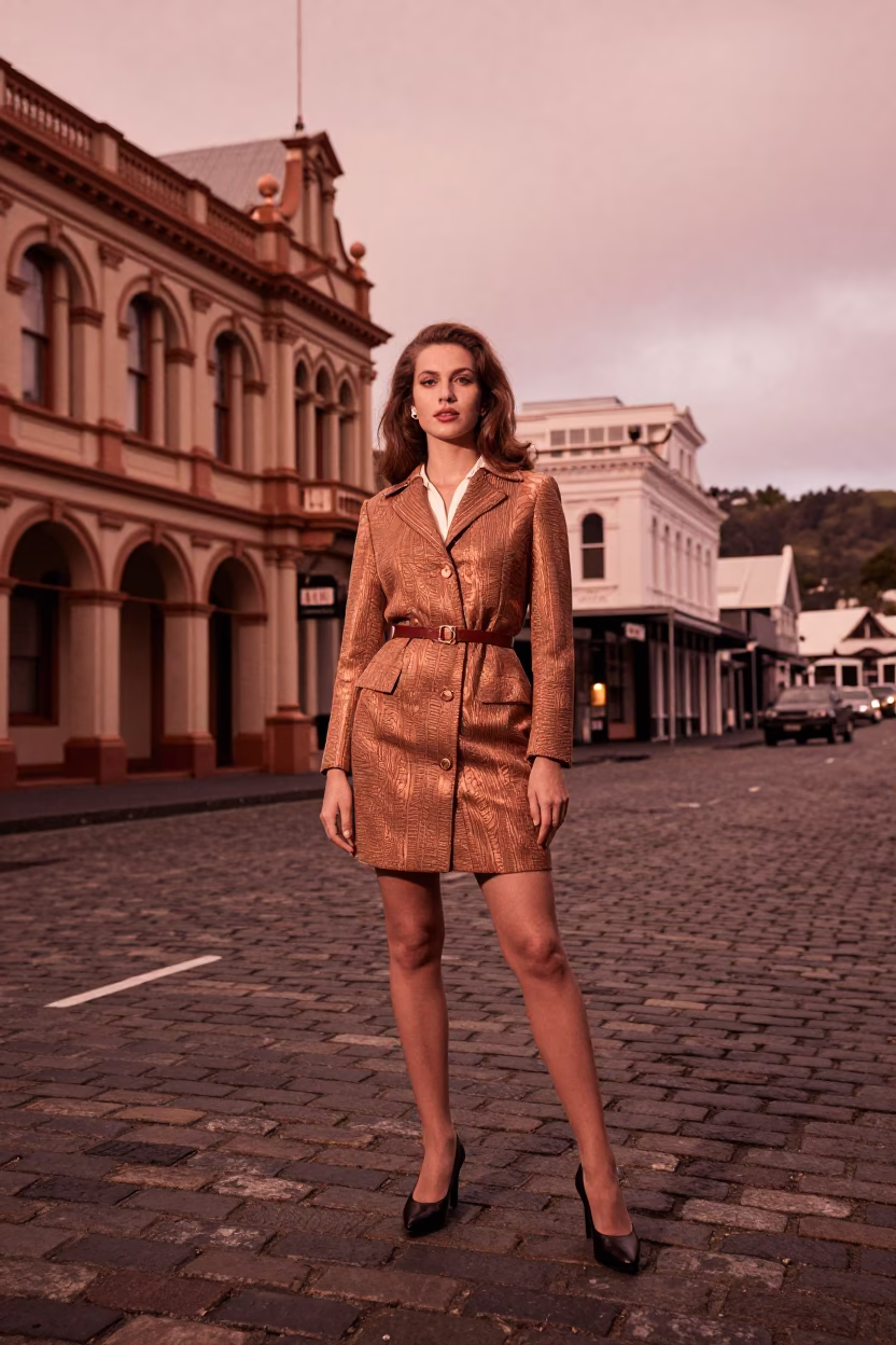 Vintage 1960s High Fashion Portrait in Wellington New Zealand Copper Dusk Light in in Wellington, New Zealand
