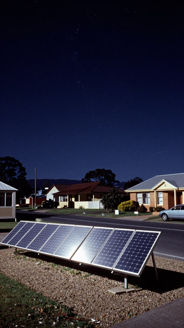 Vintage 1960s Hobart Tasmania Night Sky Solar Array and Local Street Scene in in Hobart, Tasmania, Australia
