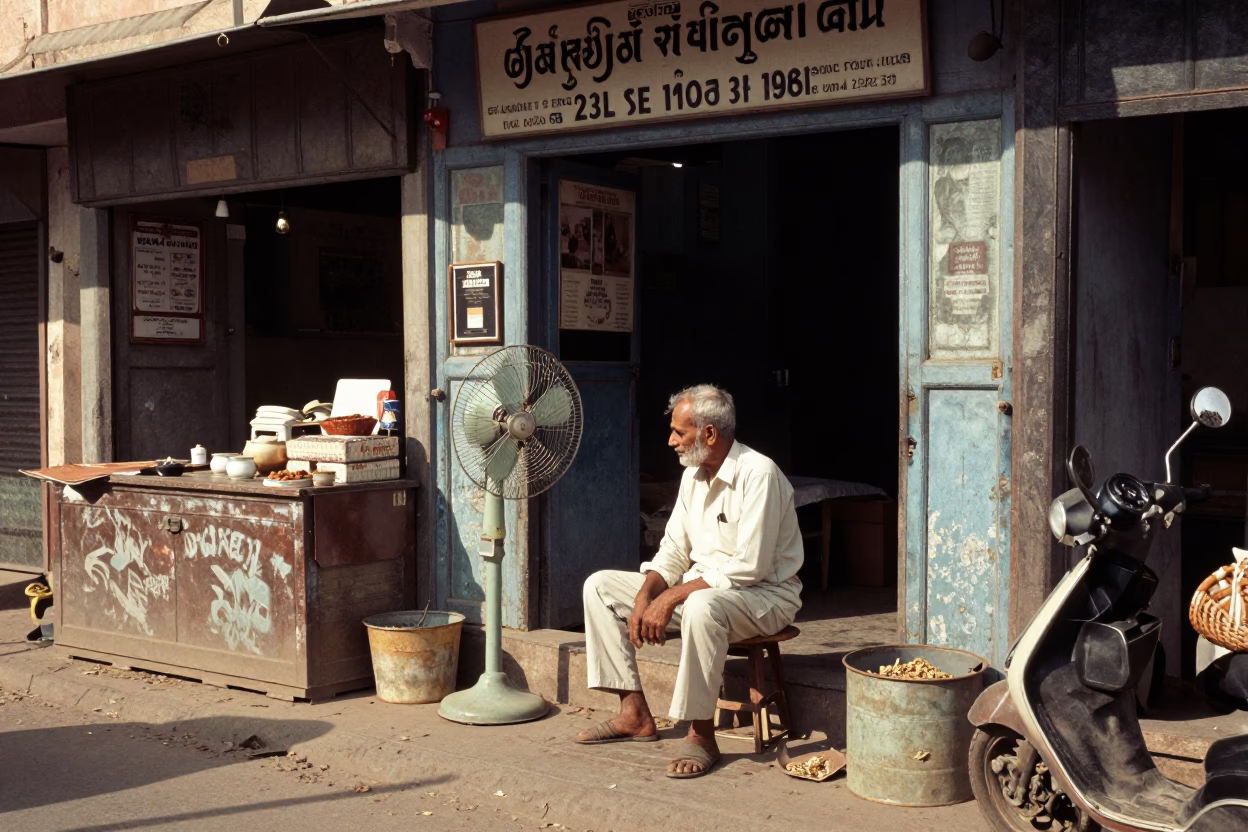 Vintage 1960s Jaipur Street Scene with Table Fan and Local Commerce in in Jaipur, India