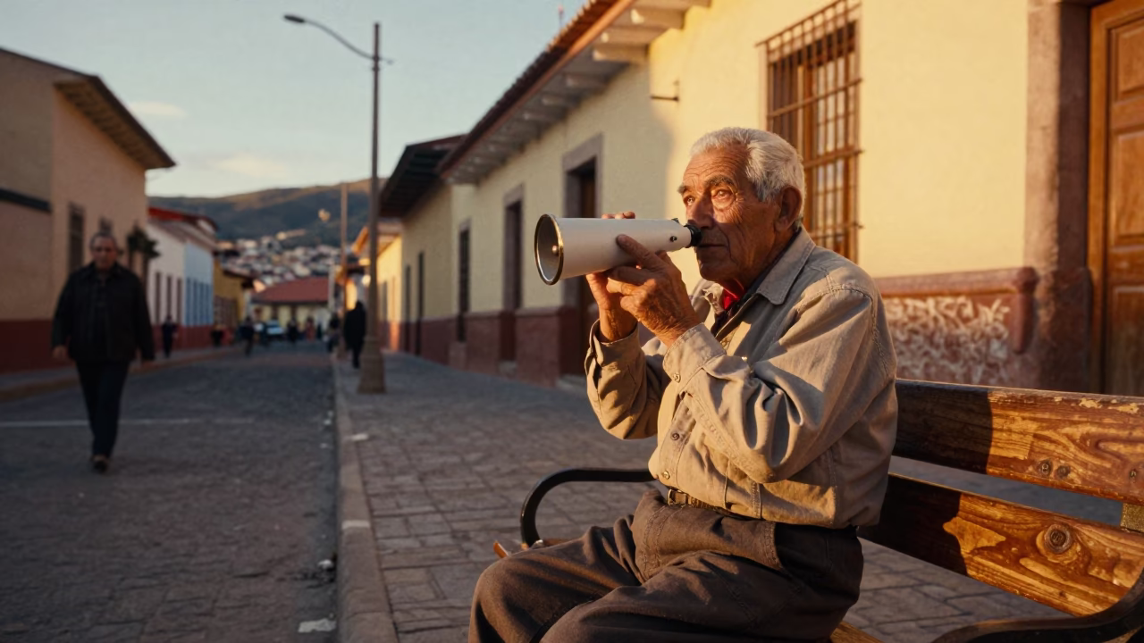 Vintage 1960s La Paz Bolivia Golden Hour Street Scene with Retired Astronomer in in La Paz, Bolivia