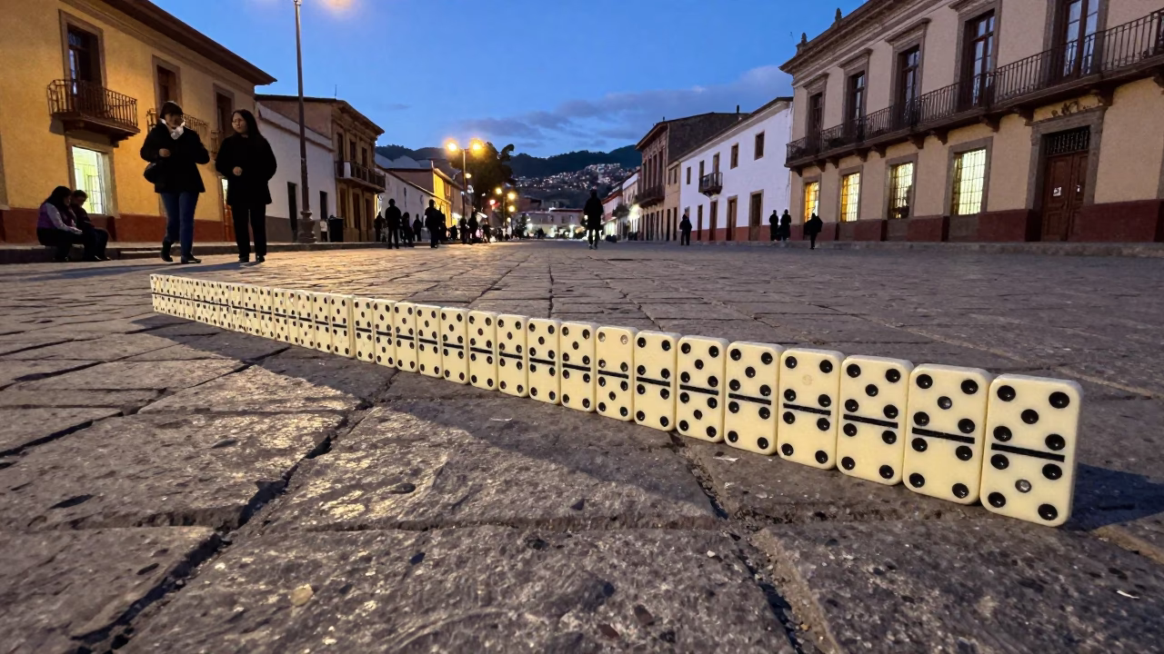 Vintage 1960s La Paz Bolivia Street Scene Blue Hour Dominoes and Urban Life in in La Paz, Bolivia