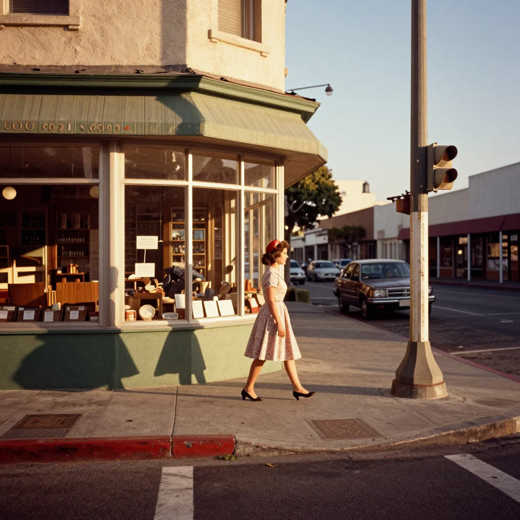 Vintage 1960s Los Angeles Street Scene with Sunlight and Local Life in in Los Angeles, California, United States