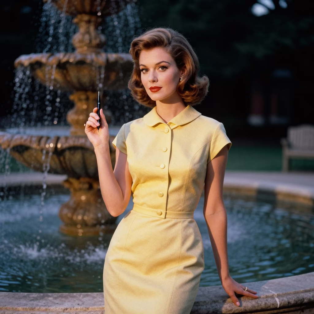 Vintage 1960s Nashville Tennessee High Fashion Evening Portrait with Fountain Pen and Tea Stains in in Nashville, Tennessee, United States