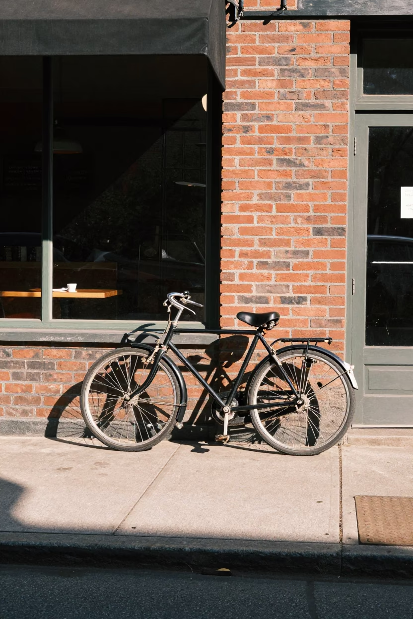 Vintage 1960s Nashville Tennessee Street Scene with Bicycle Leaning Against Cafe in in Nashville, Tennessee, United States