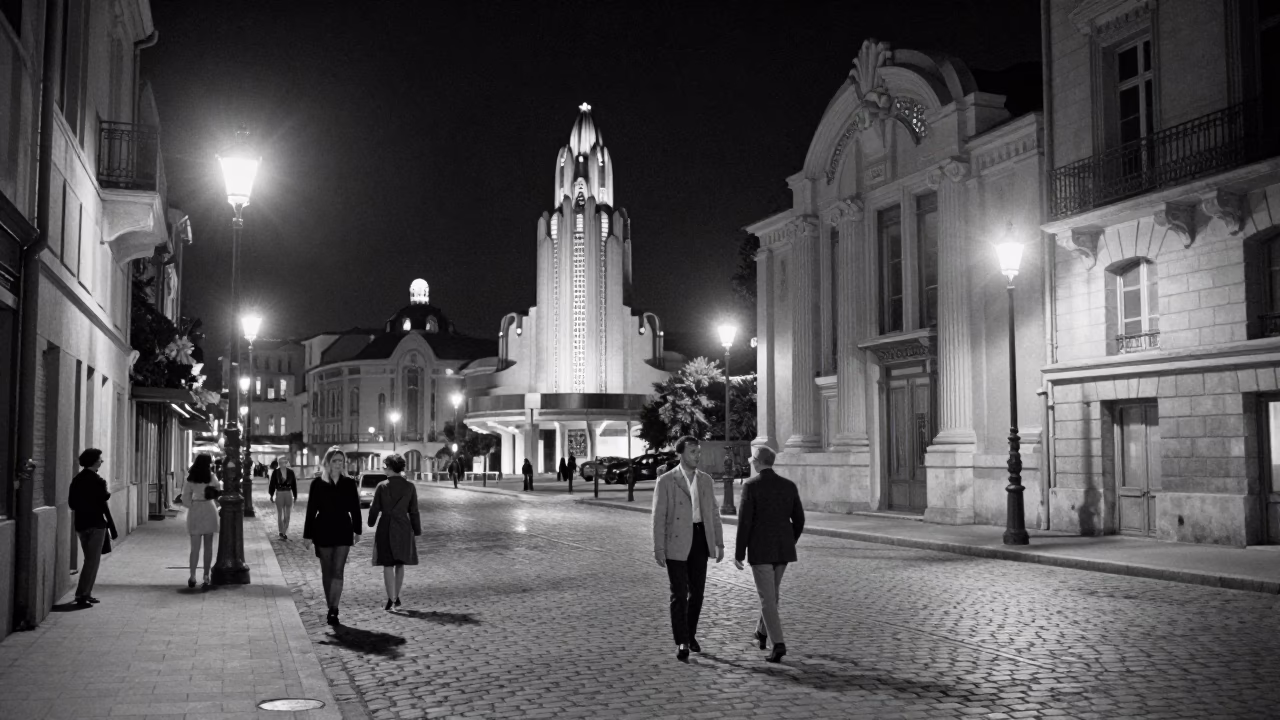Vintage 1960s Nighttime Street Scene in Nice France with Local Life in in Nice, France