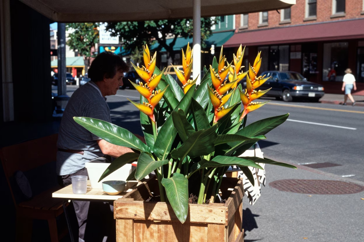 Vintage 1960s Portland Oregon Midday Street Scene with Heliconia Lobster Claw Flowers in in Portland, Oregon, United States