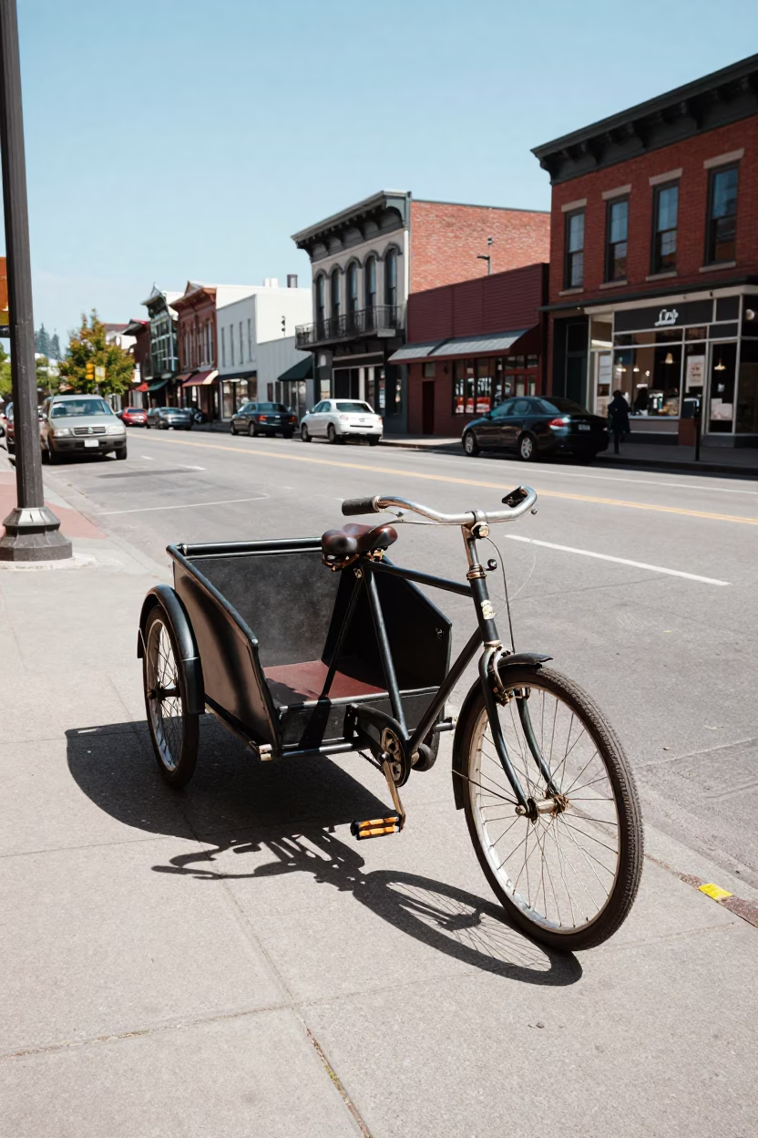 Vintage 1960s Portland Oregon Street Scene with Cargo Bicycle and Succulents in in Portland, Oregon, United States