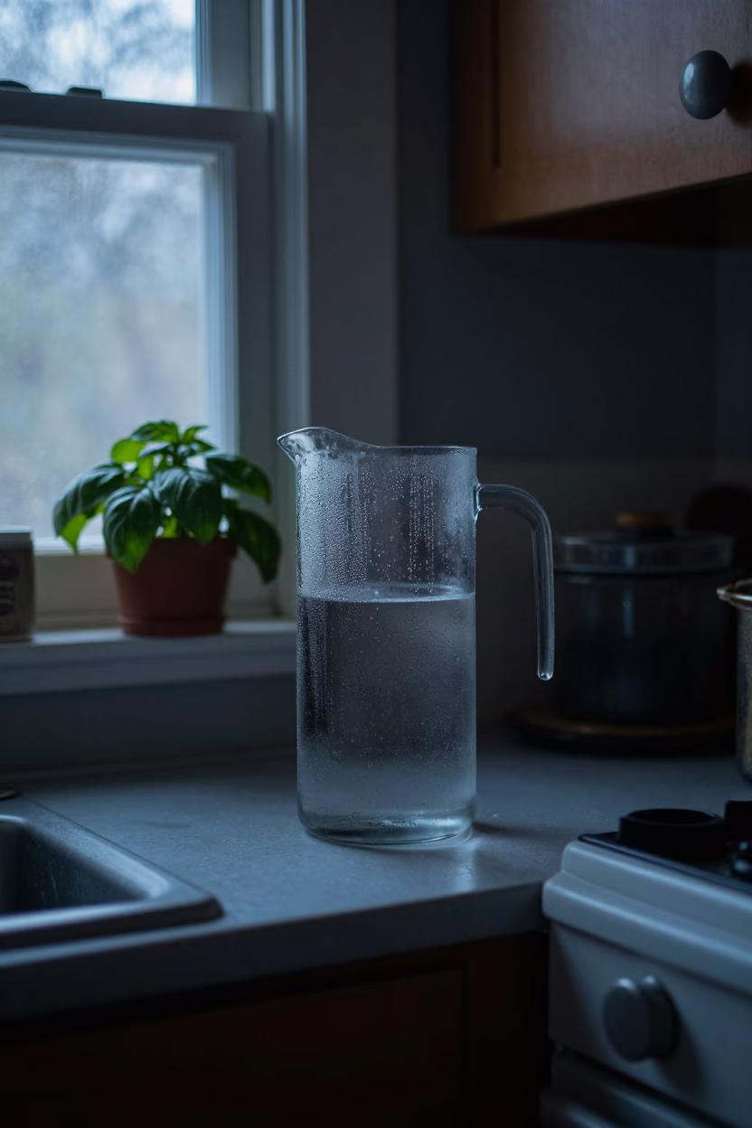 Vintage 1960s Seattle Kitchen Morning with Condensation and Basil on Countertop in in Seattle, Washington, United States