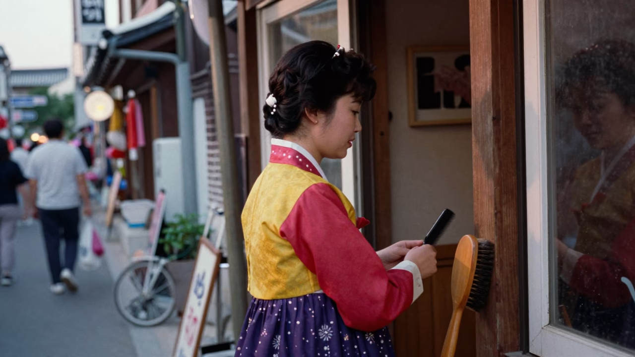 Vintage 1960s Seoul Street Scene with Hair Comb and Coat Brush in in Seoul, South Korea