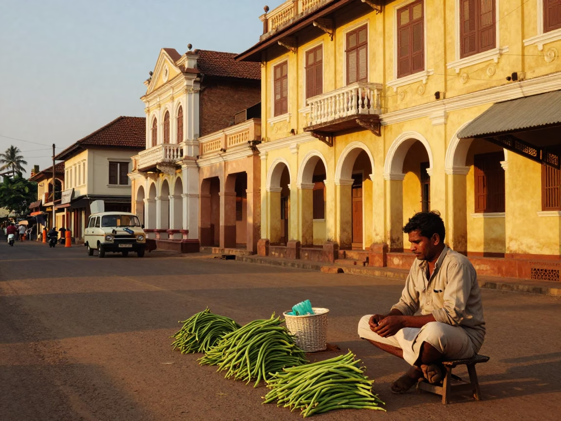 Vintage 1960s Street Scene in Kochi India Evening Light and Local Market Life in in Kochi, India