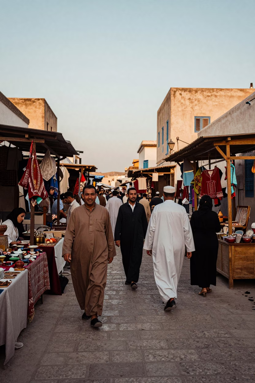 Vintage 1960s Street Scene in Tunis Tunisia Early Evening Market Bustle in in Tunis, Tunisia