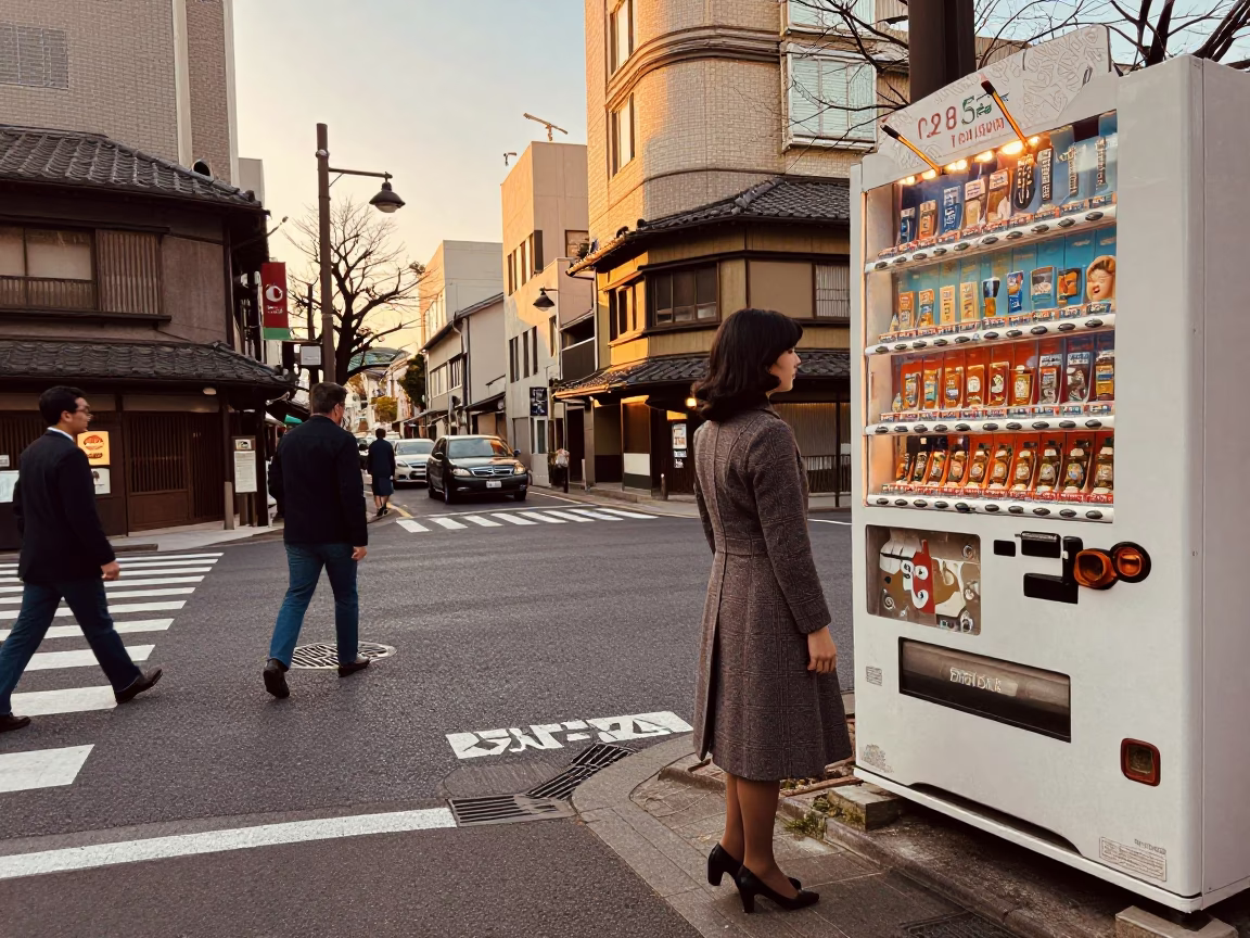 Vintage 1960s Tokyo Golden Hour Street Scene with Traditional Elements in in Tokyo, Japan