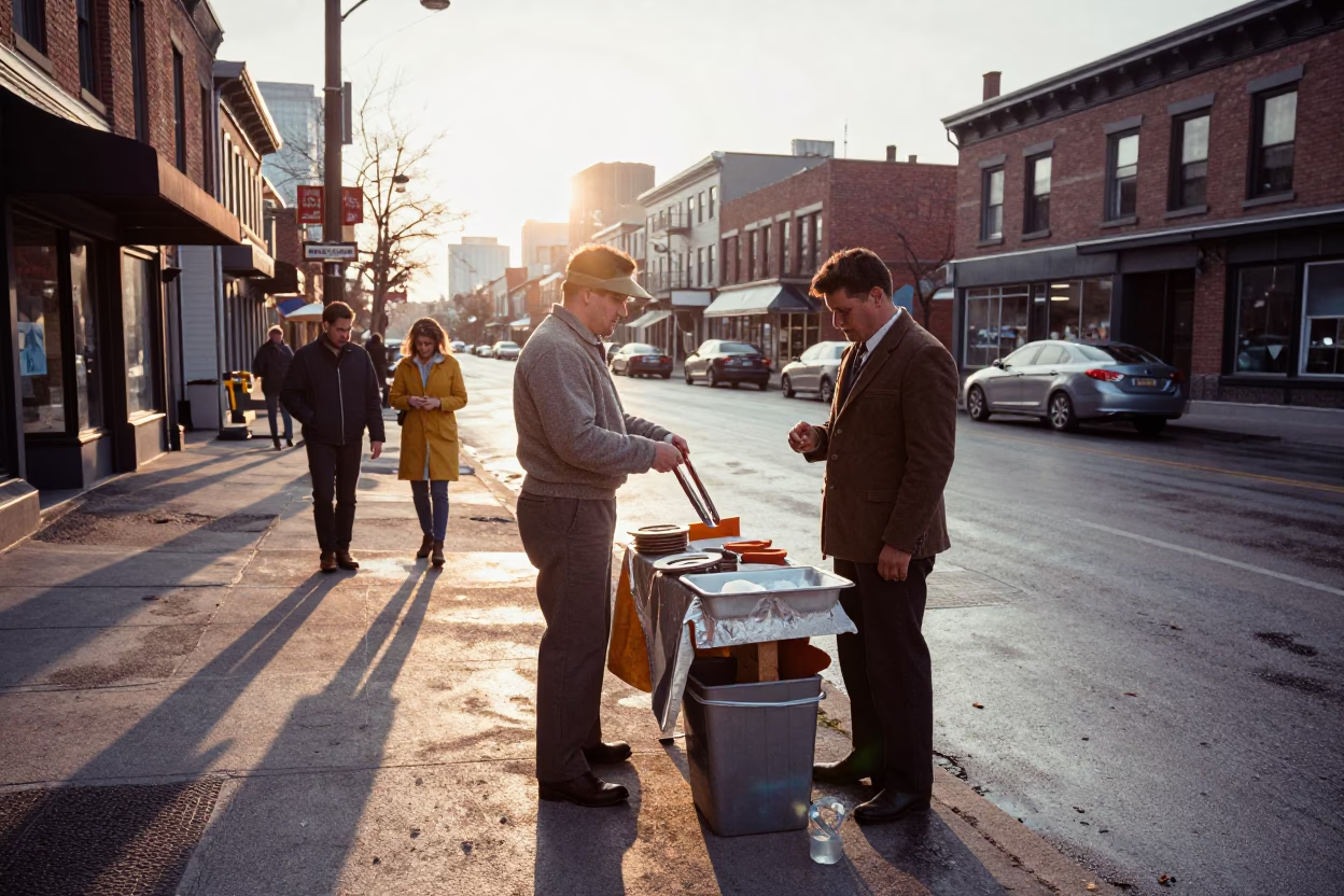 Vintage 1960s Toronto Street Scene with Ice Tongs and Morning Light in in Toronto, Ontario, Canada
