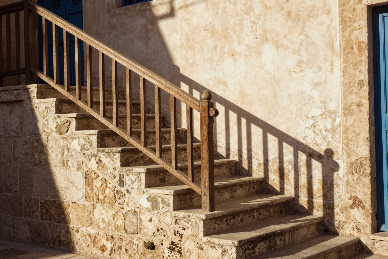 Vintage 1960s Tunis Street Scene with Stair Rail and Twine Hinge Detail in in Tunis, Tunisia