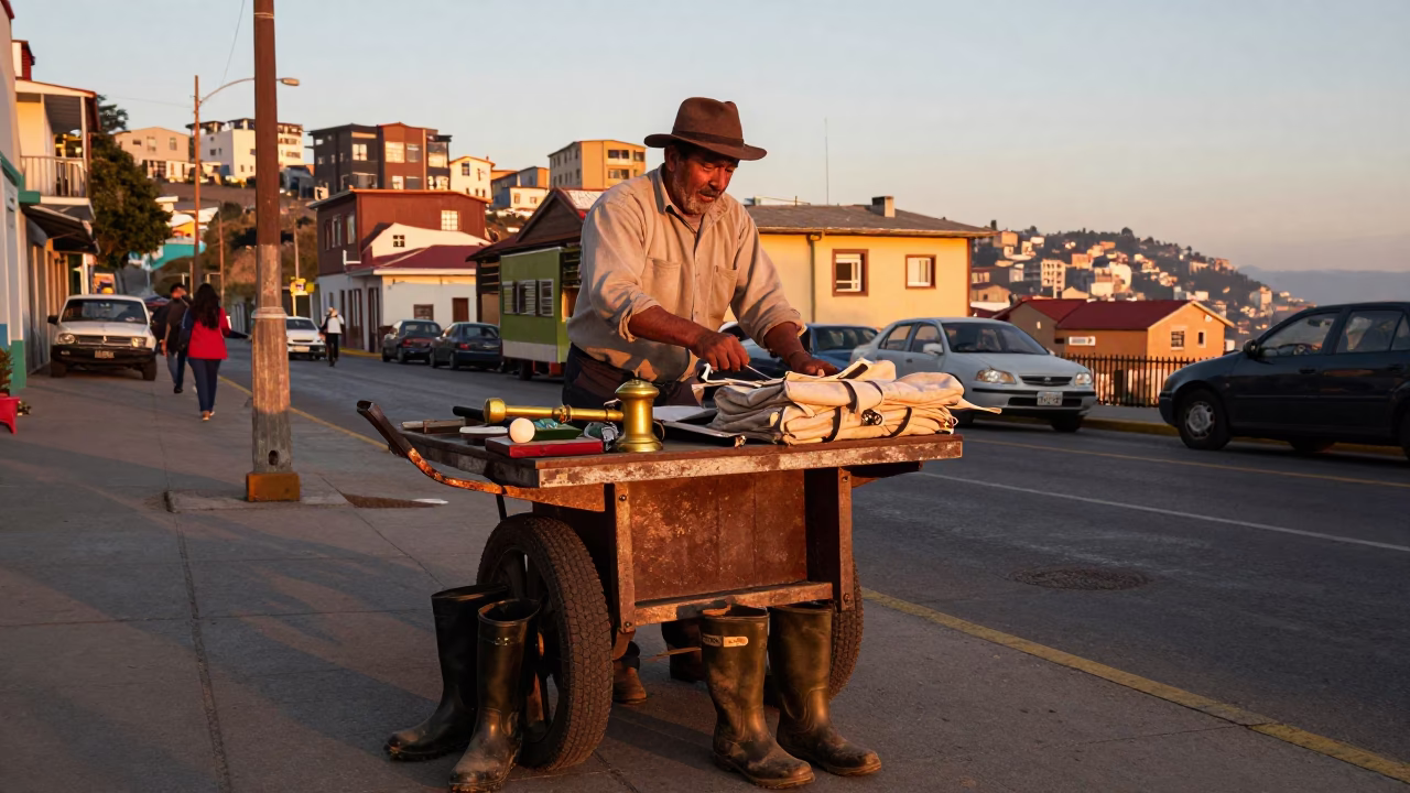 Vintage 1960s Valparaiso Chile Street Scene Honeyed Evening Light in in Valparaiso, Chile