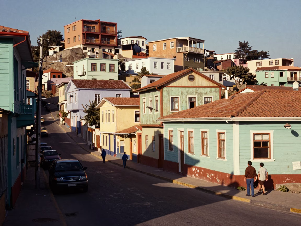 Vintage 1960s Valparaiso Chile Street Scene Late Morning Light in in Valparaiso, Chile