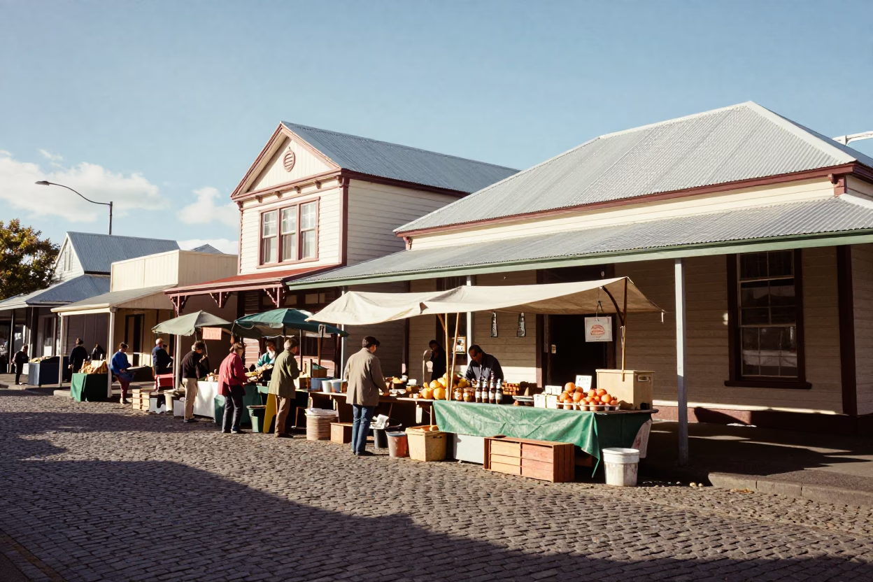 Vintage 1960s Wellington New Zealand Street Scene with Local Market Goods and Daily Life in in Wellington, New Zealand