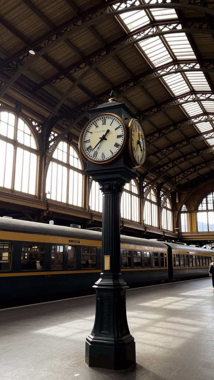 Vintage 1960s Wellington New Zealand Train Station Clock Under Vaulted Iron Roof in in Wellington, New Zealand