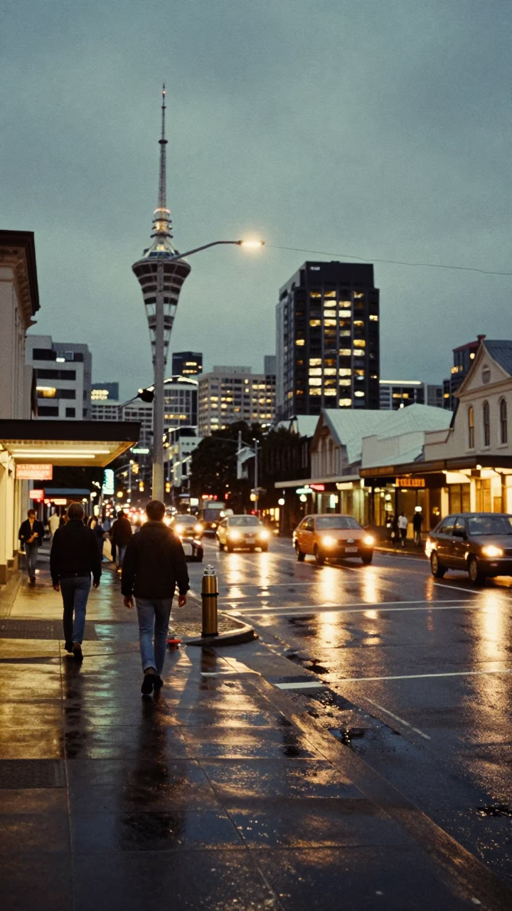 Vintage 1970s Auckland Street Scene at Dusk with Thermos and Padlock Details in in Auckland, New Zealand
