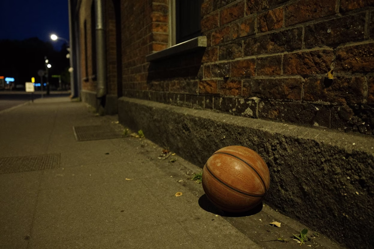 Vintage 1970s Berlin Night Street Scene with Leather Basketball and Cookbooks in in Berlin, Germany