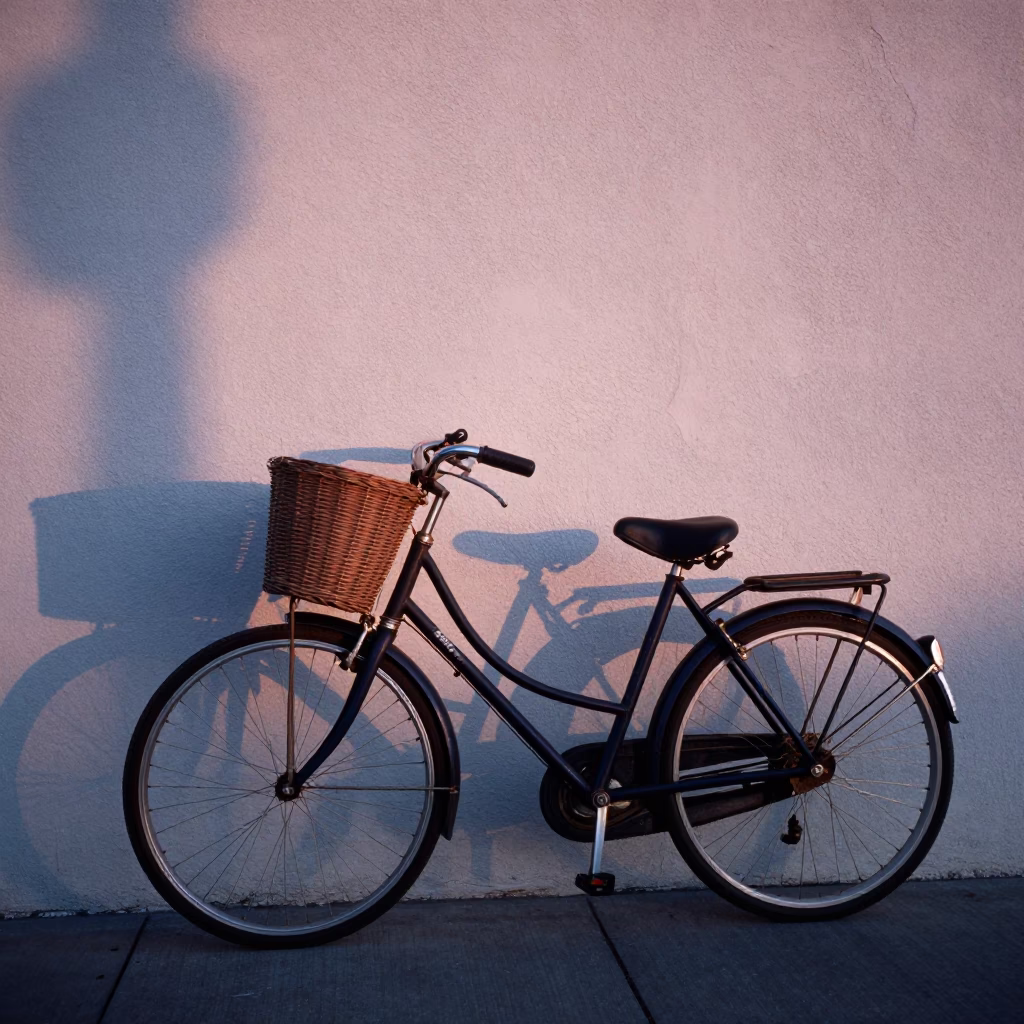 Vintage 1970s Bicycle Leaning Against San Diego Cafe Wall Before Sunrise in in San Diego, California, United States