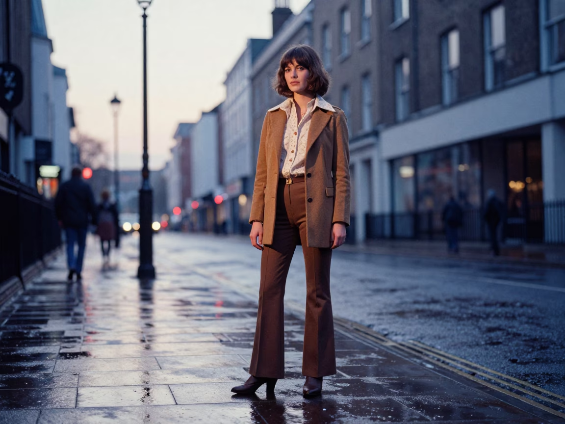 Vintage 1970s Bristol Street Style High Fashion Portrait Before Dawn in in Bristol, United Kingdom