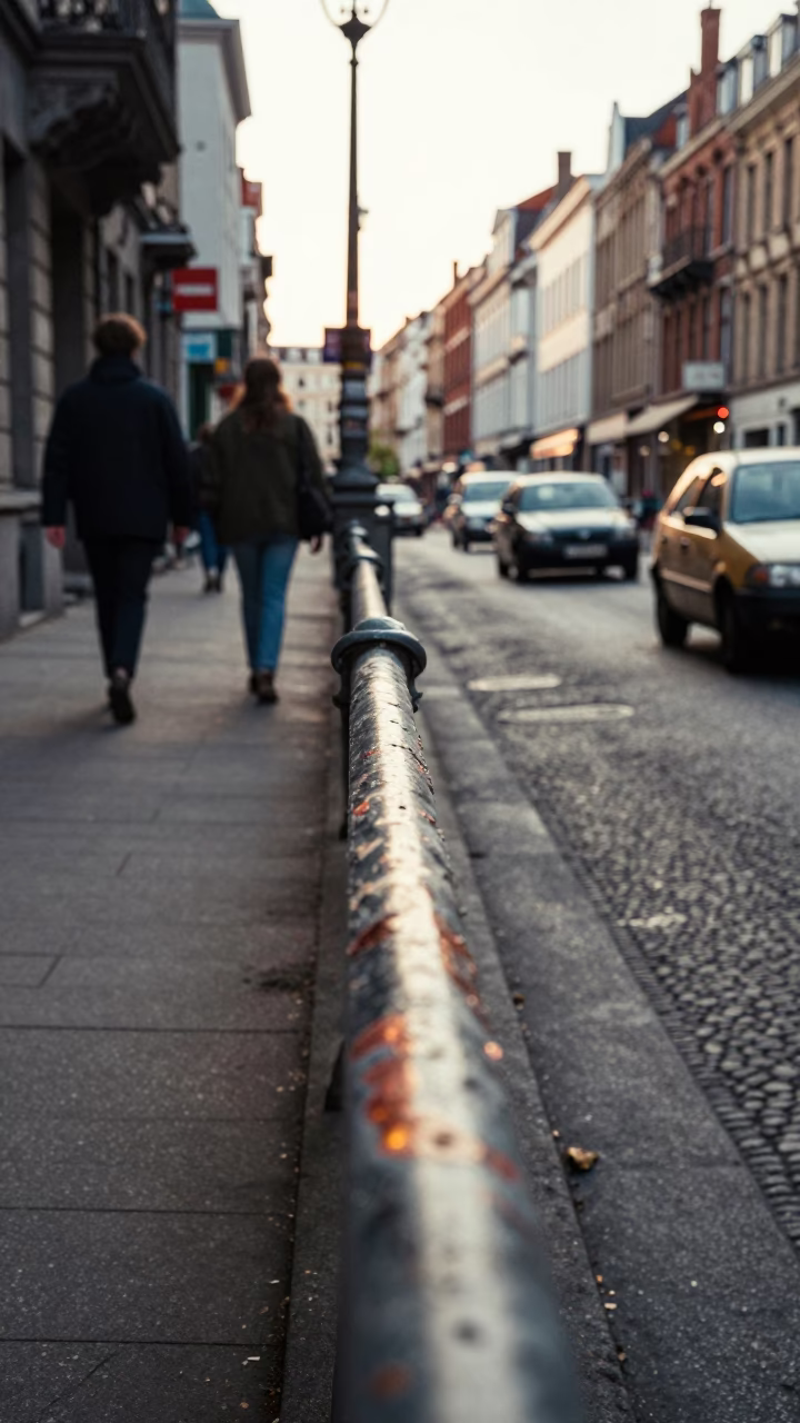 Vintage 1970s Brussels Street Scene with Grease Sheen on Metal Rim and Local Atmosphere in in Brussels, Belgium