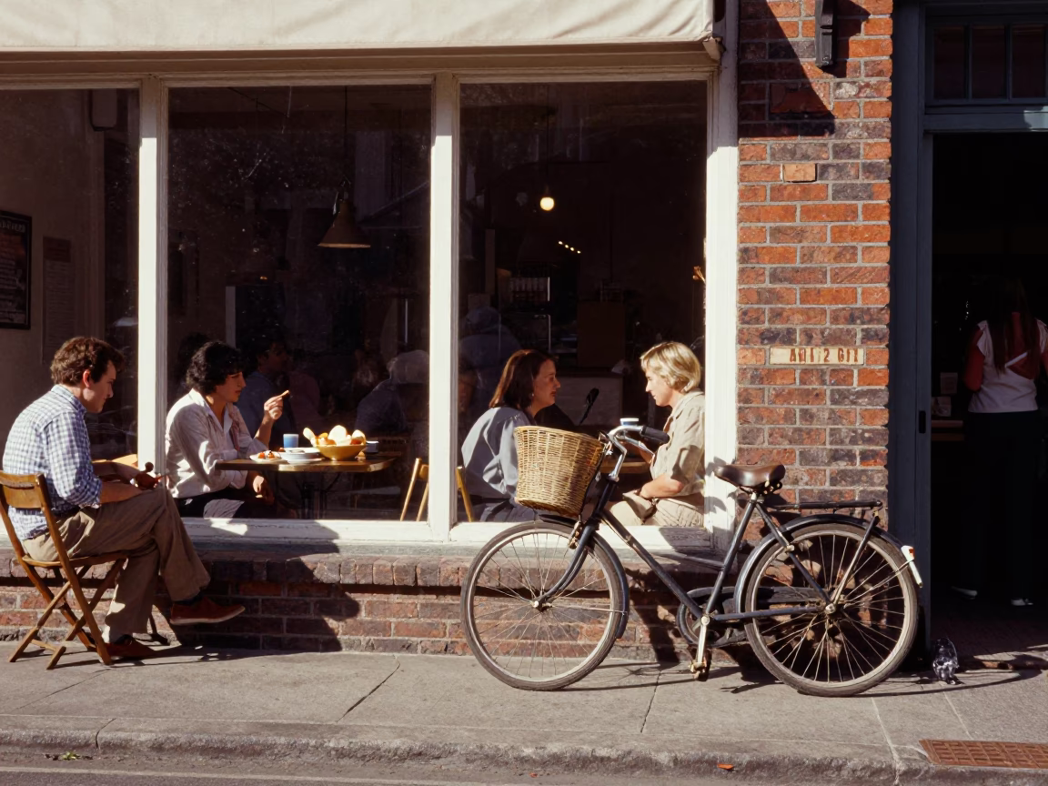 Vintage 1970s Charleston Street Scene with Bicycle and Mezze Spread in in Charleston, South Carolina, United States