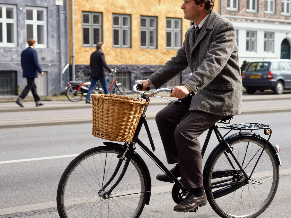 Vintage 1970s Copenhagen Street Scene with Bicycle Basket and Glass Bottles in in Copenhagen, Denmark