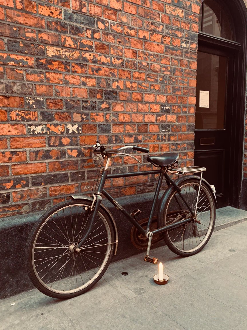 Vintage 1970s Dublin Street Scene with Bicycle and Candlelit Easter Procession in in Dublin, Ireland