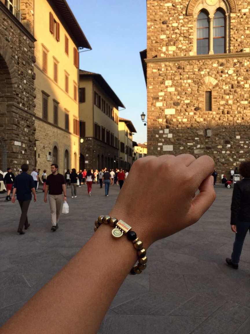 Vintage 1970s Florence Italy Street Scene with Charm Bracelet and Anemone Flower in in Florence, Italy