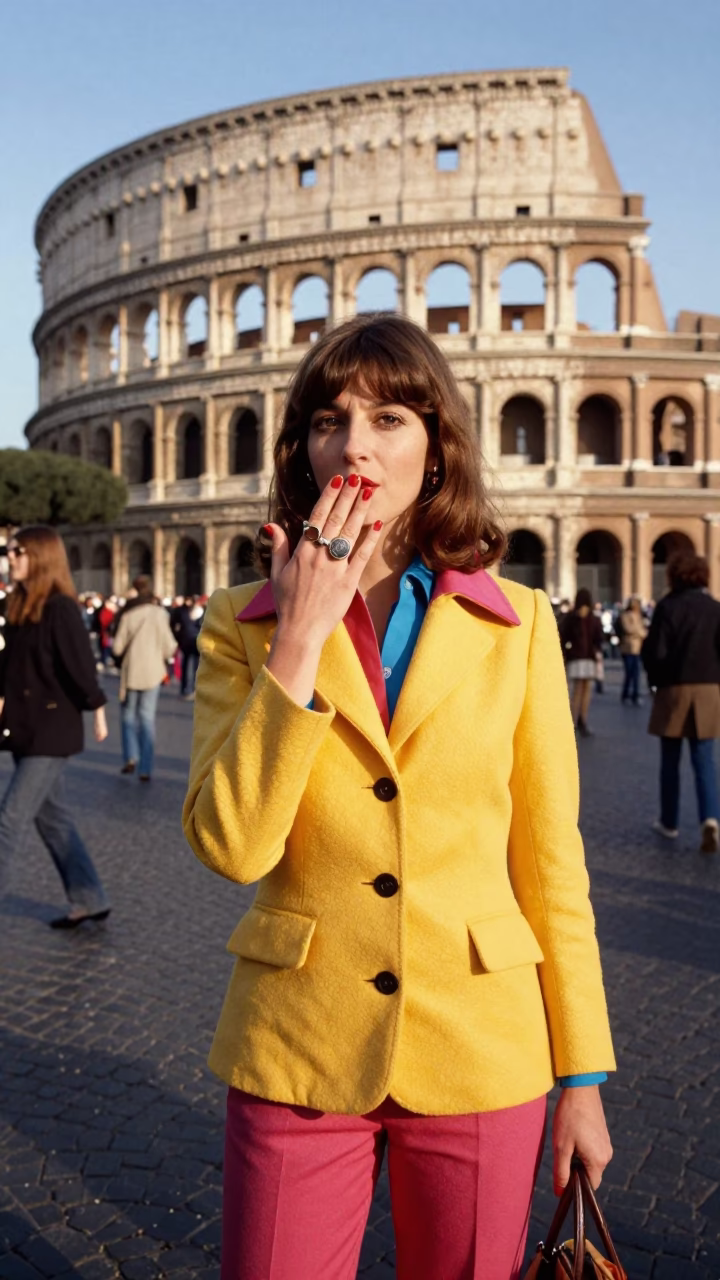 Vintage 1970s High Fashion Street Style in Rome Italy Early Afternoon Sunlight in in Rome, Italy