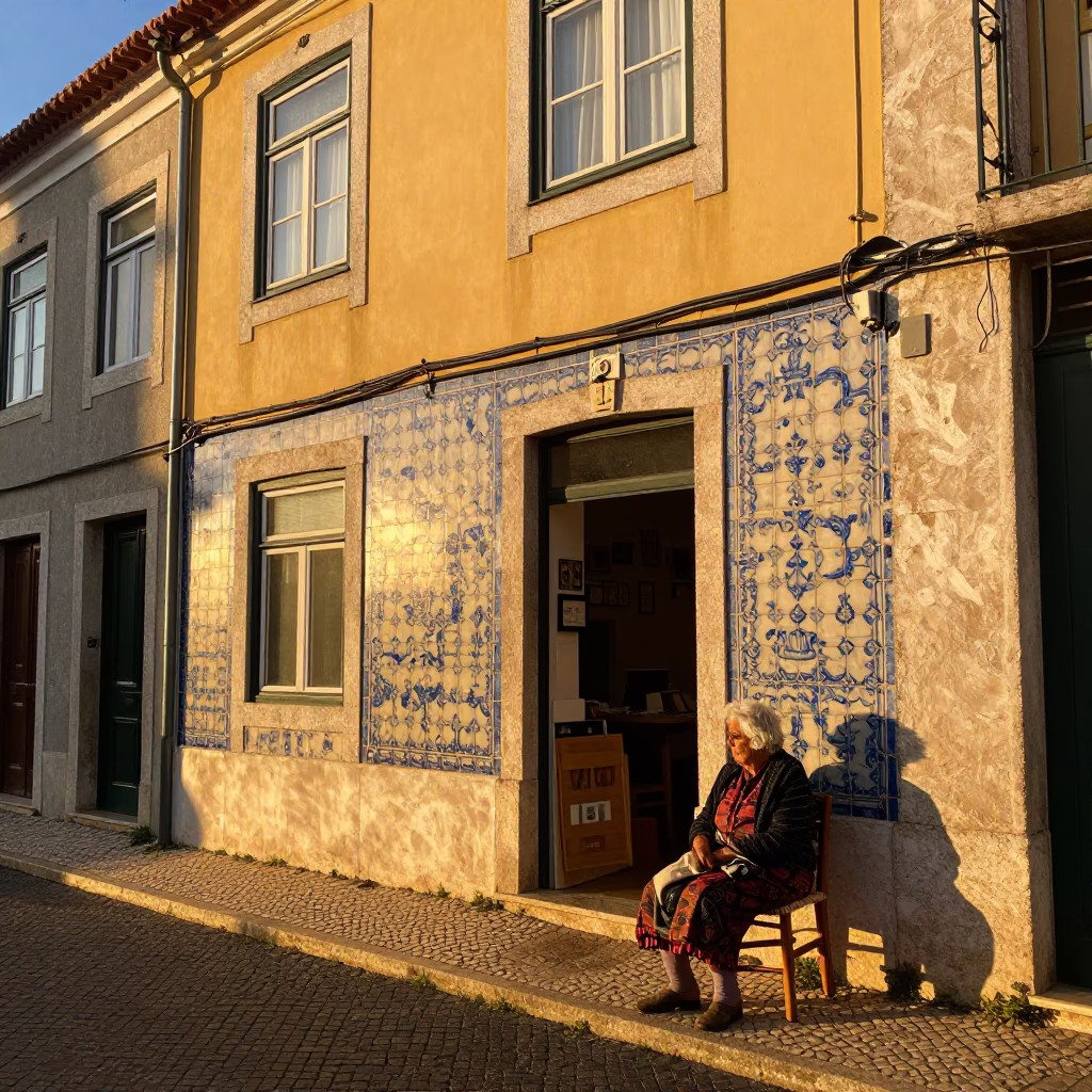 Vintage 1970s Lisbon Sunset Street Scene with Blankets and Local Life in in Lisbon, Portugal