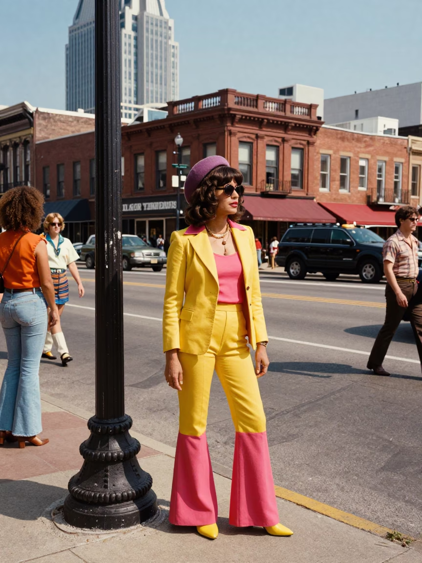 Vintage 1970s Nashville Street Scene with Colorful Fashion and Local Details in in Nashville, Tennessee, United States
