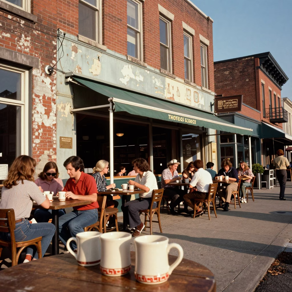 Vintage 1970s Nashville Tennessee Street Scene with Ceramic Mugs and Local Life in in Nashville, Tennessee, United States