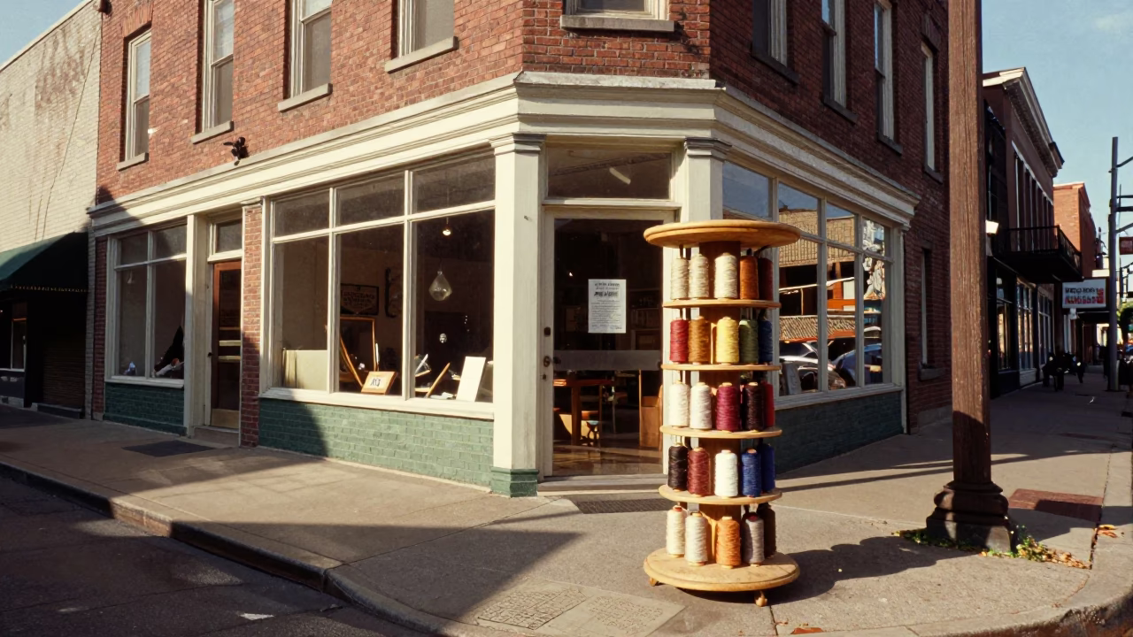 Vintage 1970s Nashville Tennessee Street Scene with Thread Spool Rack in in Nashville, Tennessee, United States