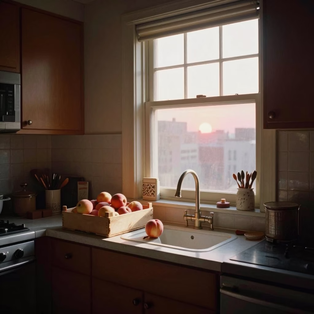 Vintage 1970s New York City Kitchen Interior with Sunlight and Geraniums in in New York, New York, United States