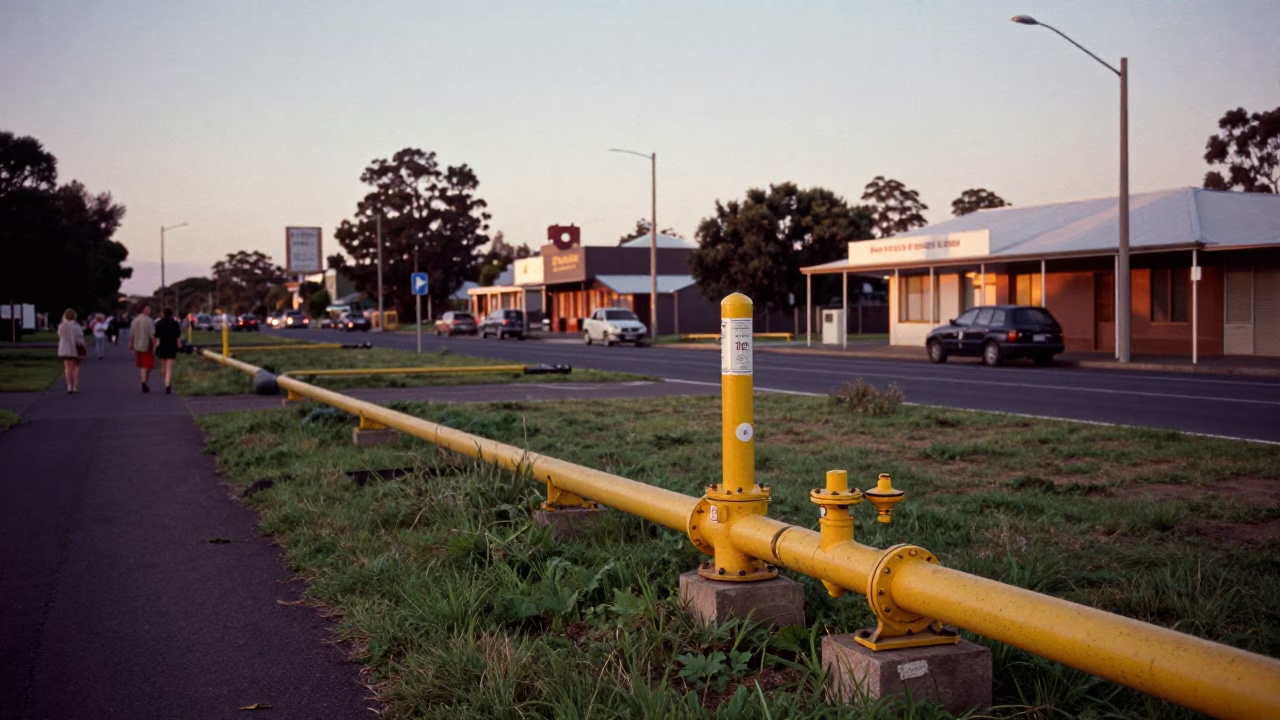 Vintage 1970s Perth Evening Street Scene with Gas Pipeline Marker and Local Interaction in in Perth, Western Australia, Australia